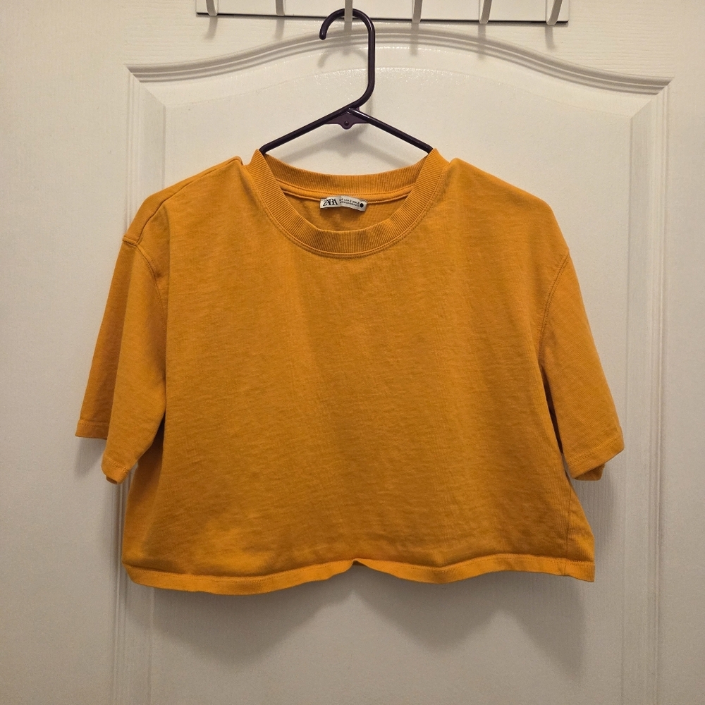 ZARA orange women's size S SMALL crop tee T shirt top short sleeve